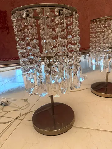 Pair of crystal bead table lamps - elegant bedside/side lamps