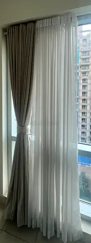Beige curtains with white sheer - perfect condition 400cm length x 240cm height With white track