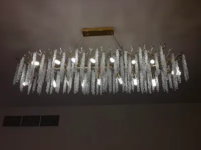 Modern crystal hanging chandelier - rectangular 12-light fixture big size 120cm silver and gold have