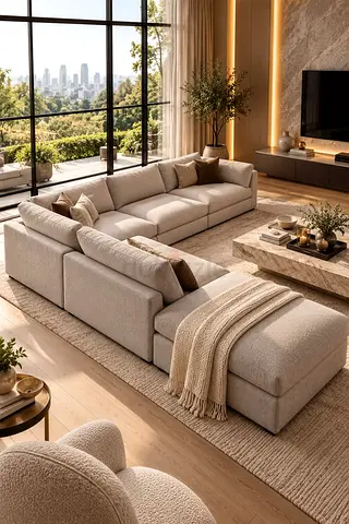 Stylish begei color 5 seater modular L shape sofa