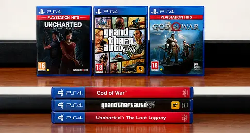 Set of 3 PS4 Games — Uncharted: The Lost Legacy, GTA V, $%& of War (Good Condition)