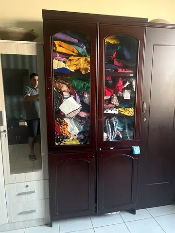 Large Wooden 4-Door Wardrobe with Mirror - Dark Mahogany finish