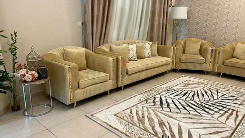 3-2-1-1-seater velvet sofa set beige color