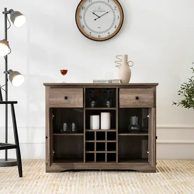 Wooden Sideboard Cabinet with Wine Rack and Storage
