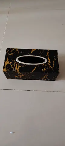 Black marble-effect rectangular tissue box holder
