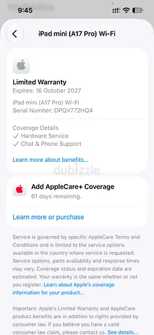 iPad mini (A17 Pro) Wi‑Fi - Good condition, warranty until Oct 2027
