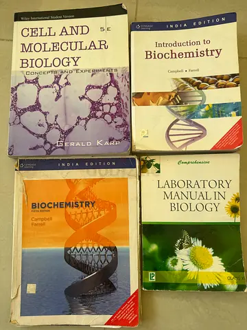 4 Biology & Biochemistry Textbooks (Cell & Molecular, Biochemistry, Lab Manual, Intro to Biochemistr
