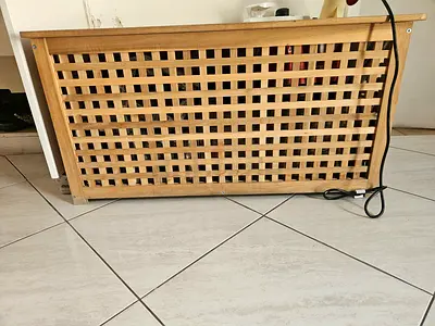 Solid acacia wood storage table box  good condition