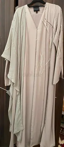 Louzan Light greenish beige embroidered abaya, used once, size M length 56