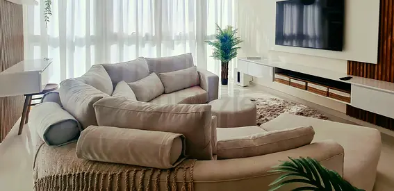 Unique Curved Fabric Sofa - Excellent Condition