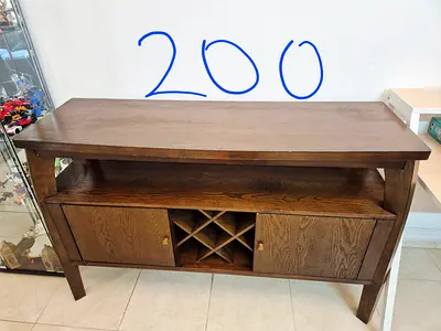 Wooden TV Console / Media Unit with Wine Rack - Solid Oak Finish