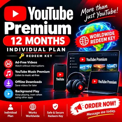 YouTube Premium 12 Months | Individual Plan | Worldwide Redeem Key