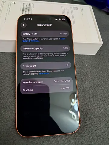 iPhone (like new) with box — bought end month May 2026, 99% battery health