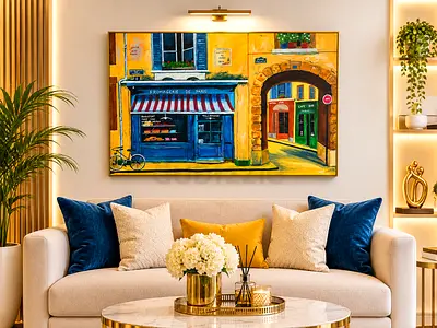 Original Oil Painting of Paris Street Bakery Scene