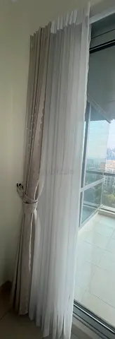 Beige curtains with white sheer - perfect condition 290cm length x 240cm height With white track