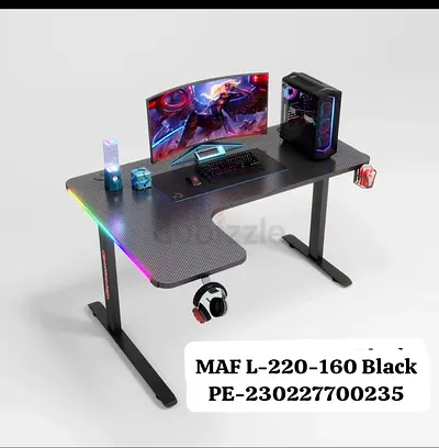 Carbon Fiber Gaming Desk with RGB Lighting and Headphone Hooks