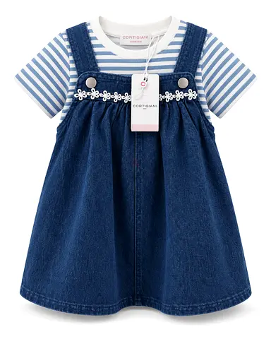 Baby girl denim pinafore dress with striped tee - brand new with tags - 18 months