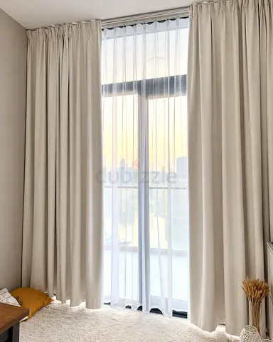 Blackout Curtains with Sheer Tulle (White / Light Grey)