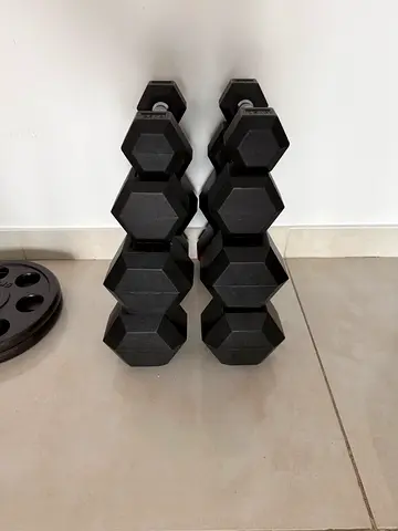 Pair of Hex Rubber Dumbbells with Weight Plates - Good Condition