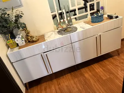 Modern white sideboard console with marble-effect top — good condition