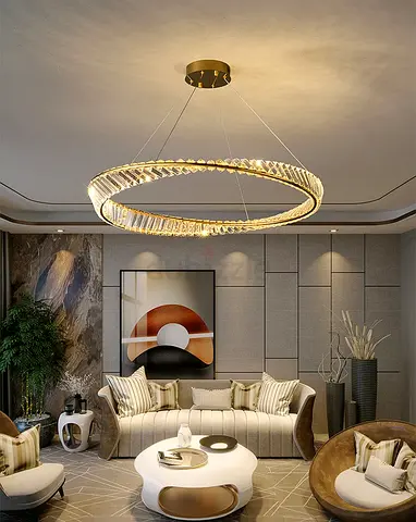 Modern crystal LED ring chandelier — statement living room light big size 80cm 3color Led