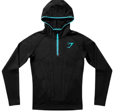 Black Gymshark Compression Zip up with Light Blue Trim - Men’s Athletic Pullover