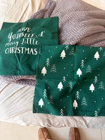 Set of 2 Christmas Green Decorative Pillow Covers - Tree Print