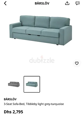 IKEA BÄRSLÖV 3-Seater Sofa Bed - Light Grey-Turquoise with storage