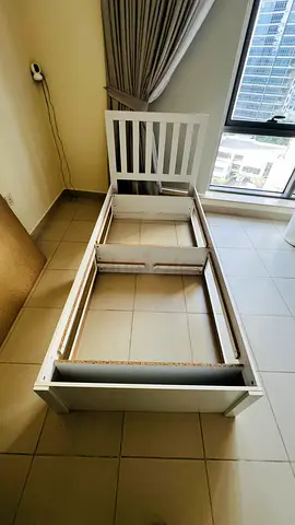 White wooden baby crib/single bed with storage and without mattress