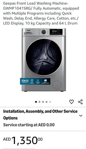 Geepas 10kg Front Load Washing Machine - Fully Automatic