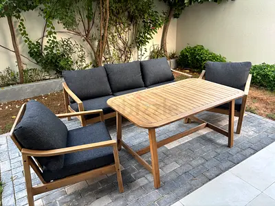 ACE Acacia Wood Outdoor Set – 3-Seater Sofa, 2 Armchairs & Table (Freshly Oiled)