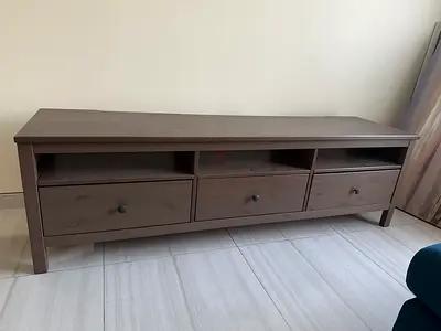 Wooden wall-mounted storage shelf with three drawers