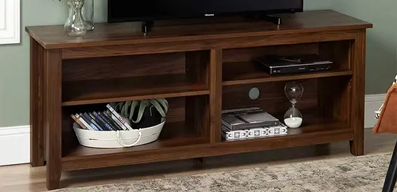 Wooden TV Stand / Entertainment Unit with Open Shelves - Walnut Finish