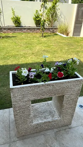 2 * luxury Large square textured outdoor planter - light grey, very high quality - made in Italy
