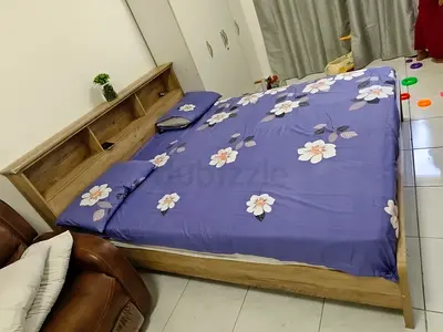 Wooden King Size Bed with Headboard Storage with Mattress - Light Oak