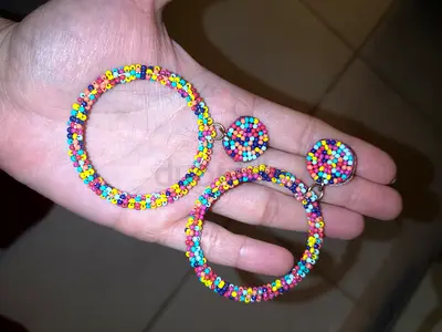 Handmade Beaded Rainbow Hoop Earrings