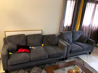 Gray 3-seater and 2-seater sofa set in good used condition
