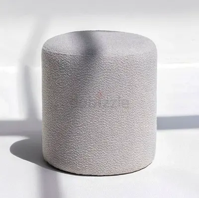 Round Upholstered Pouf Ottoman - Light Grey Bouclé