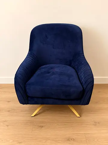 Navy Blue Accent Armchair with Gold-Coloured Legs