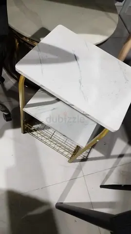 White Marble-Top Side Table with Gold Frame (Good Condition)