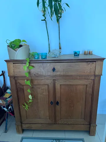 Antique wooden cupboard purchased at an antiques market in Belgium and brought to Dubai.