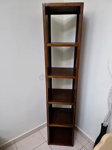 Tall wooden cube shelf unit - 5 open compartments, good quality wood.
