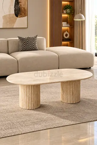 Custom made travertine coffee table with fluted column legs