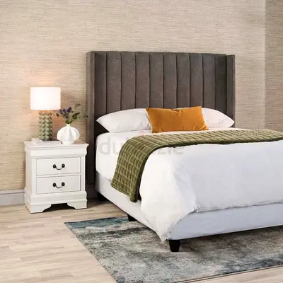 Upholstered Grey Vertical-Channel Headboard — Queen Compatible