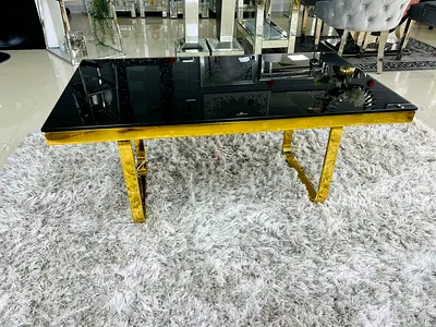 Black Glass Top Coffee Table with Gold Frame - Good Condition