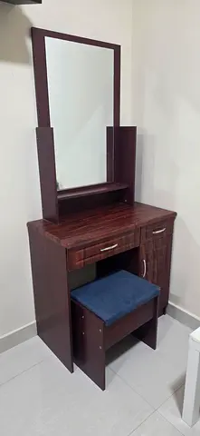 Wooden Dressing Table with Mirror and Stool - Good Condition