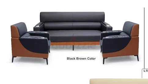 Modern 3-Seater Sofa with 2 Armchairs - Black & Brown Leatherette