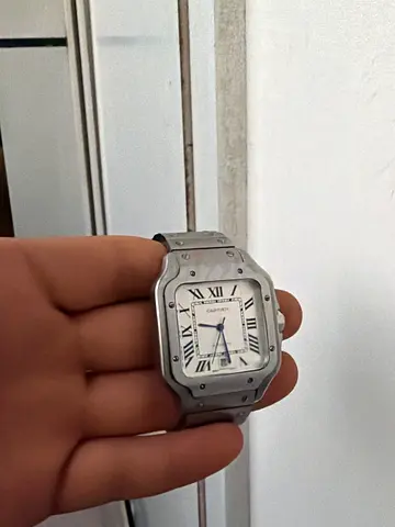 Stainless steel Cartier-style square men's watch with Roman numerals