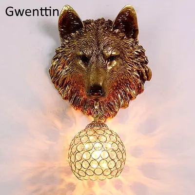 Decorative Wolf Head Wall Lamp with Crystal Globe Light