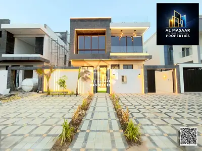 Luxury villa for sale in Al Helio, featuring a large front setback, a private swimming pool, and a